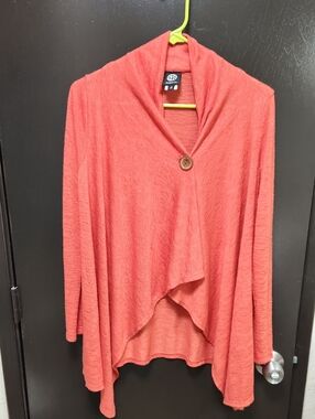 Bobeau Orange Draped Open-Front Cardigan with Decorative Button